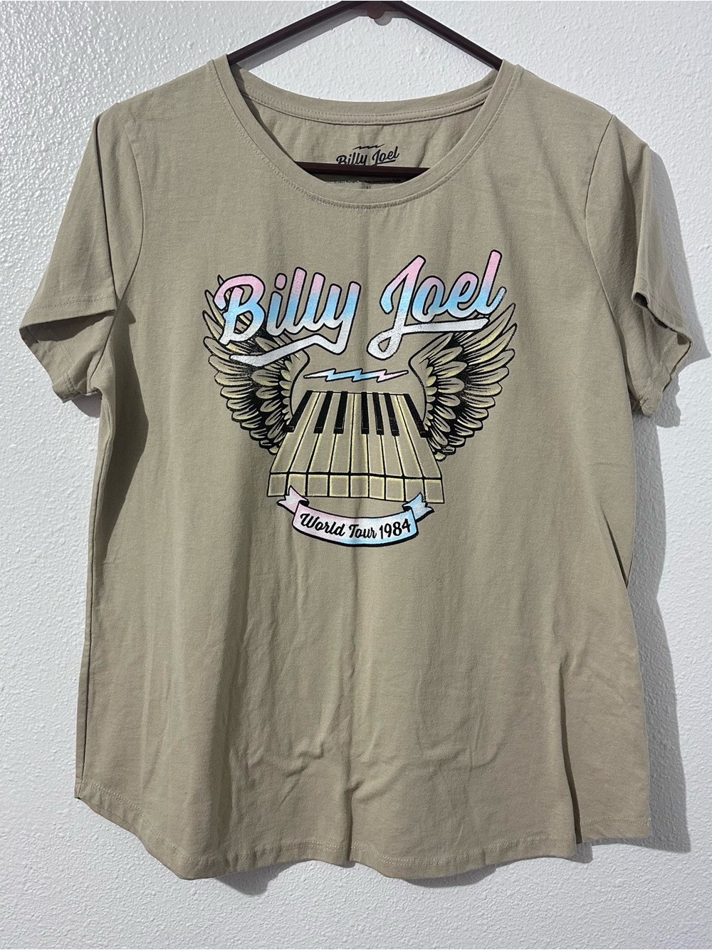 Billy Joel World Tour 1984 Womens T-Shirt Size Lg Tan Classic Music